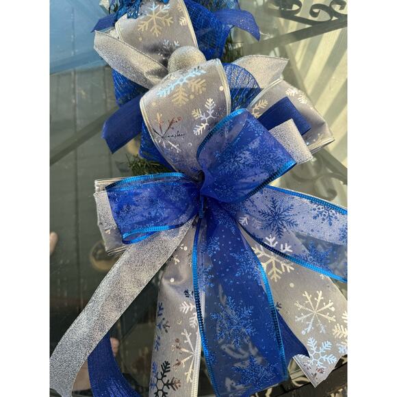 Blue and Silver Centerpiece Table Runner Mailbox Swag Topper Christmas Decor - Picture 3 of 6